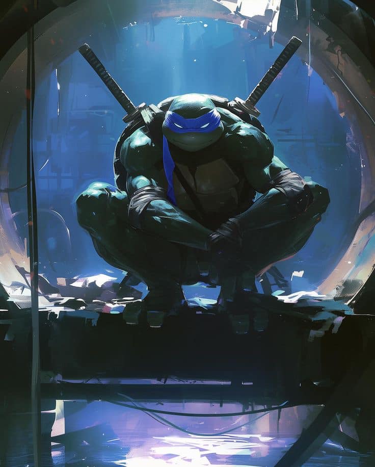 Ninja Turtle Squat Urban Background Print Poster