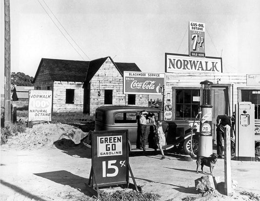 Norwalk Gas Station Vintage Old Black & White Classic Photo Reprint