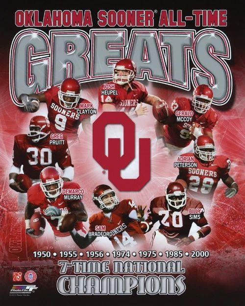 Oklahoma Sooners All Time Greats Glossy Magnet Sims Peterson Murray Magnet