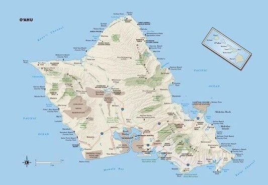 Oahu Island Hawaiian Island State & City Map Honolulu Picture Magnet Magnet