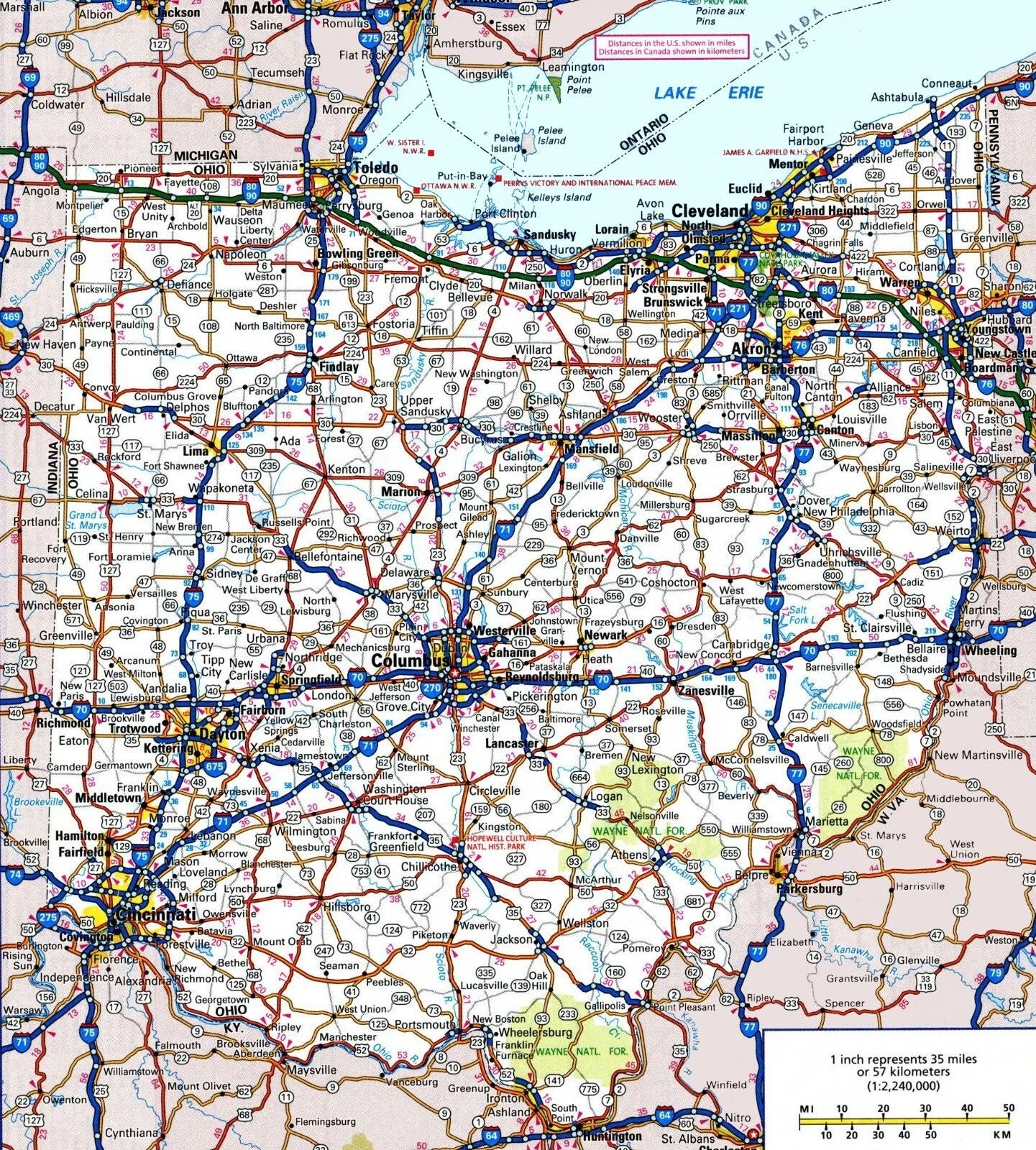 Ohio State Road Map Picture Poster Photo Print City County Columbus Cincinnati