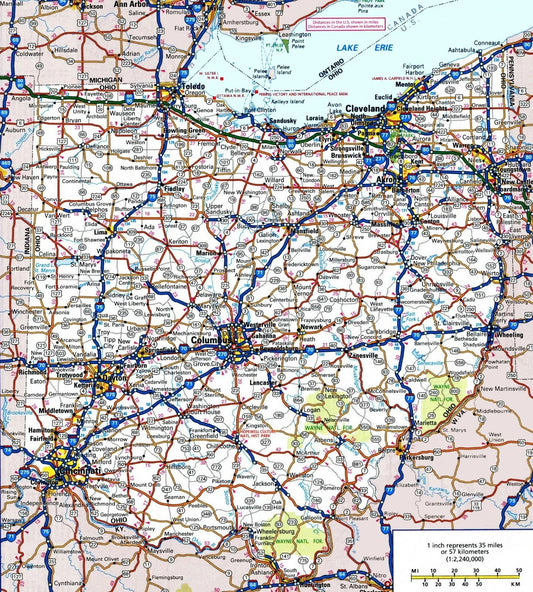 Ohio State Road Map Picture Poster Photo Print City County Columbus Cincinnati