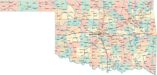 Oklahoma State County Map Picture Photo Poster Print City South Cowboy