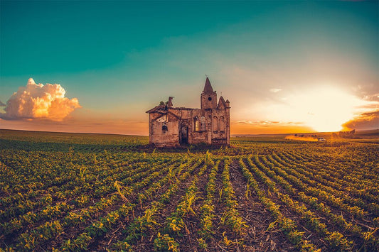 Old Ruined House Scenic Sunset Art Wall Decor Jigsaw Puzzle