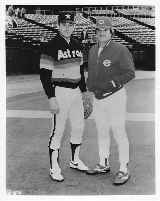 Pete Rose & Nolan Ryan Photo Cincinnati Reds Astros Baseball Picture Mlb Bw