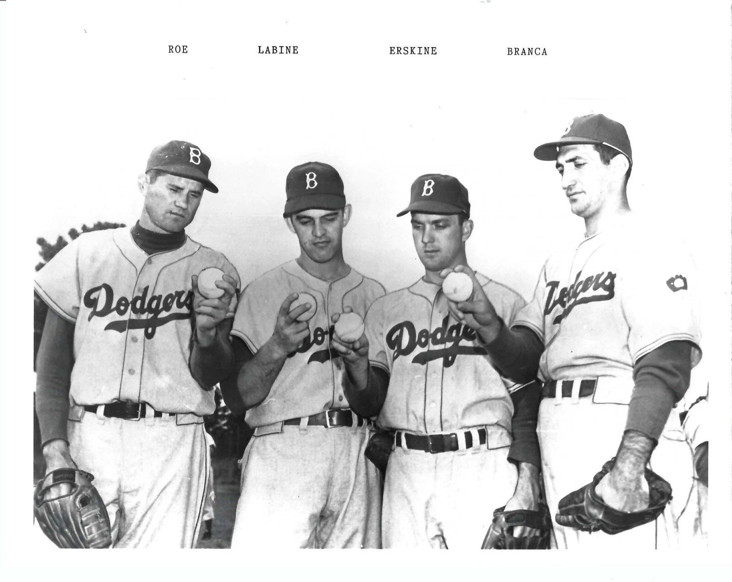 Preacher Roe Carl Labine C Erskine Branca Photo Brooklyn Dodgers Baseball