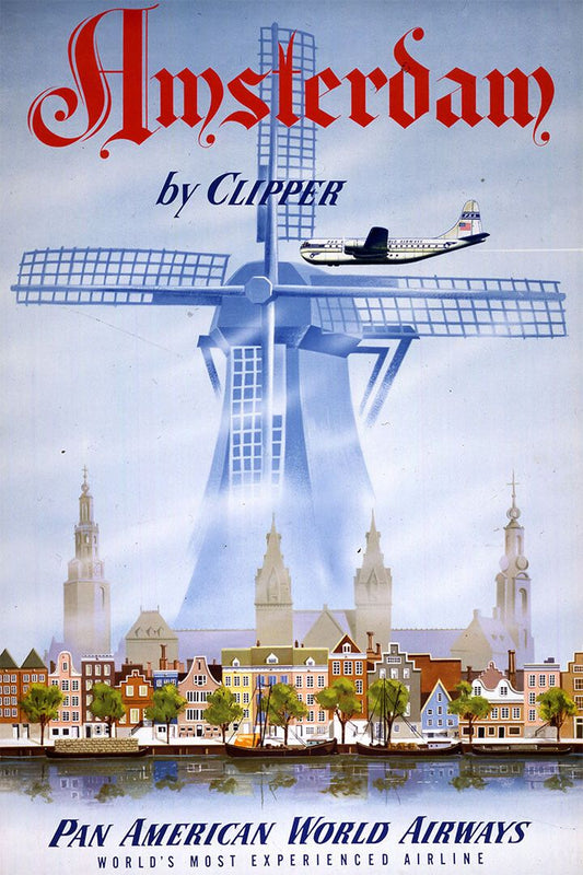 Pan American Airlines Amsterdam Travel Wall Art Home Decor Poster