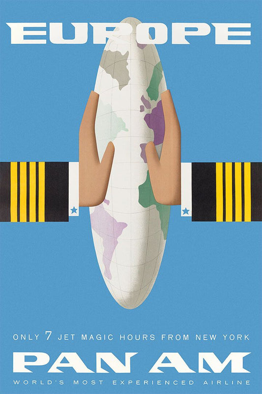 Pan American Airlines Europe Vintage Travel Wall Art Home Decor Poster