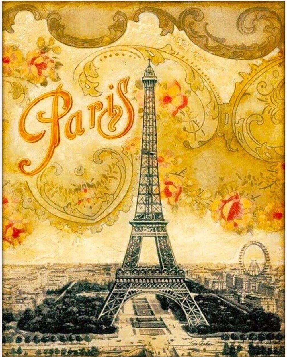 Paris Eiffel Tower French Europe European Retro Vintage Travel Ad Poster