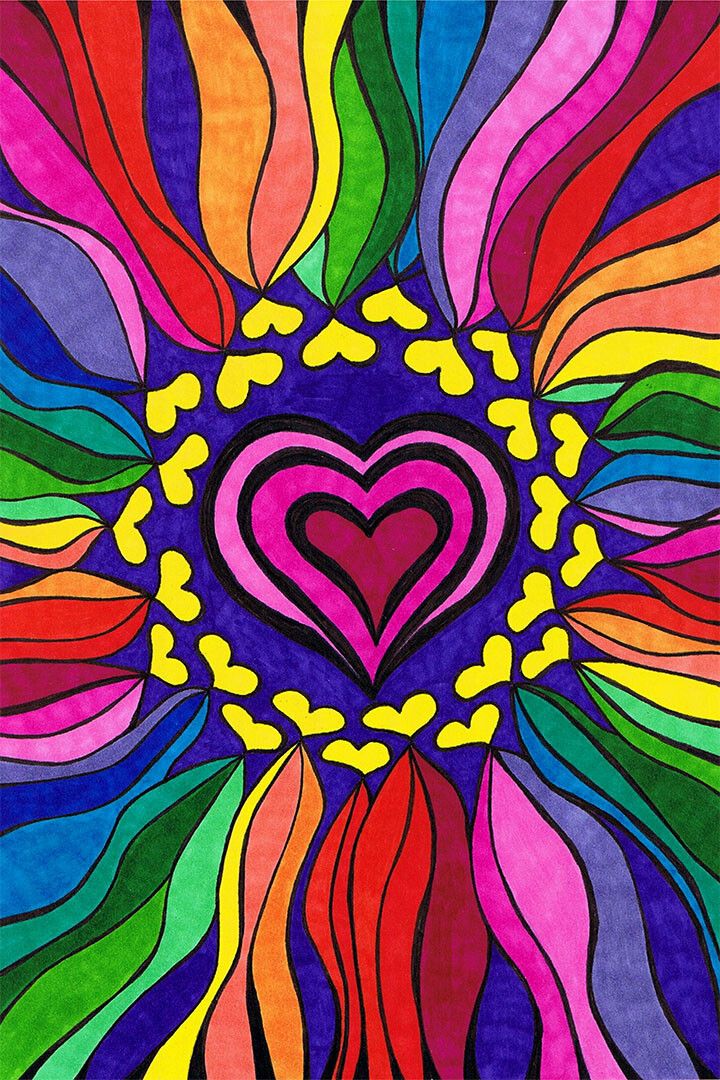Peace Love Flowers Hugging Love Hippy Heart Room Wall Decor Jigsaw Puzzle