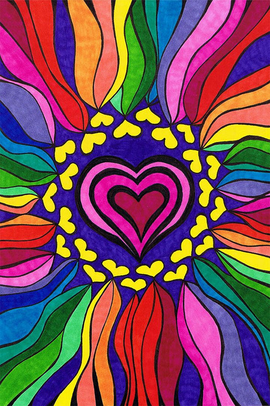 Peace Love Flowers Hugging Love Hippy Heart Room Wall Decor Jigsaw Puzzle