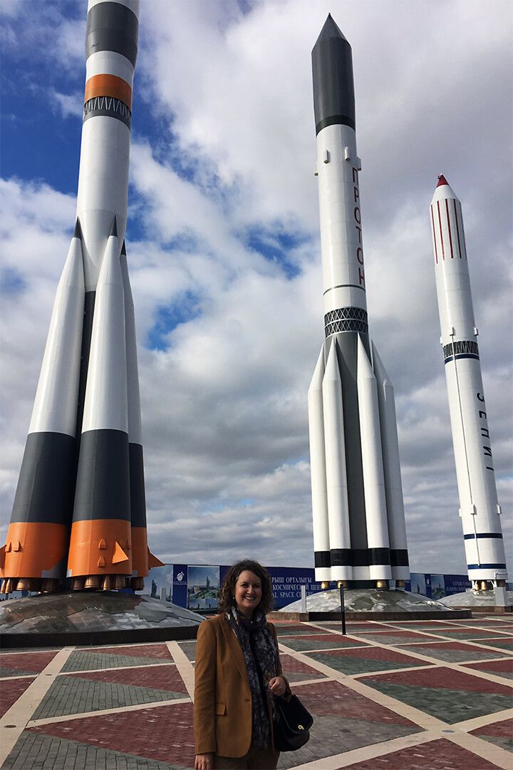 Person Posing In Front Of The Space Center Print Jigsaw Puzzle