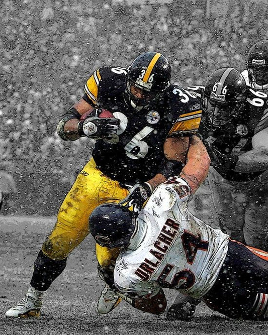 Pittsburgh Steelers Jerome Bettis Vs Brian Urlacher Glossy Spotlight Photo