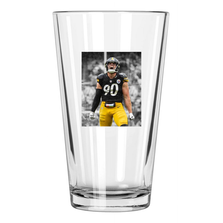 Pittsburgh Steelers Tj Watt Photo Spotlight Rain Pint Beer Drinking Glass