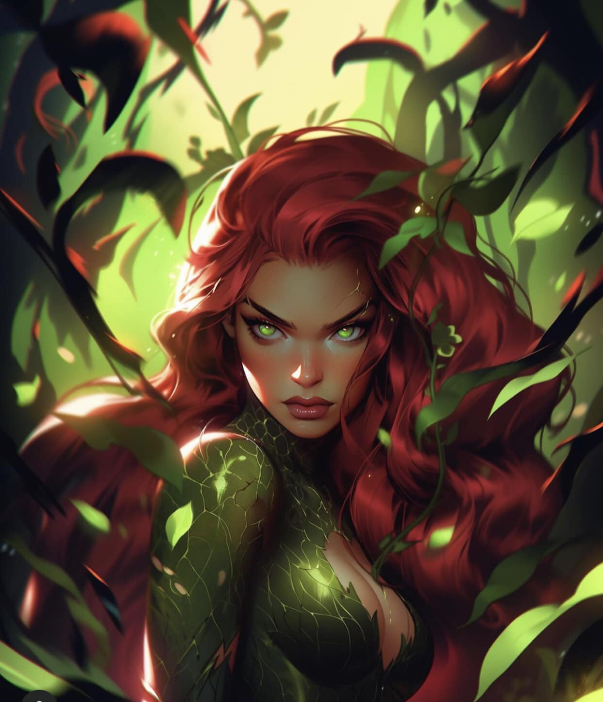 Poison Ivy Portrait In Greenery Print Poster