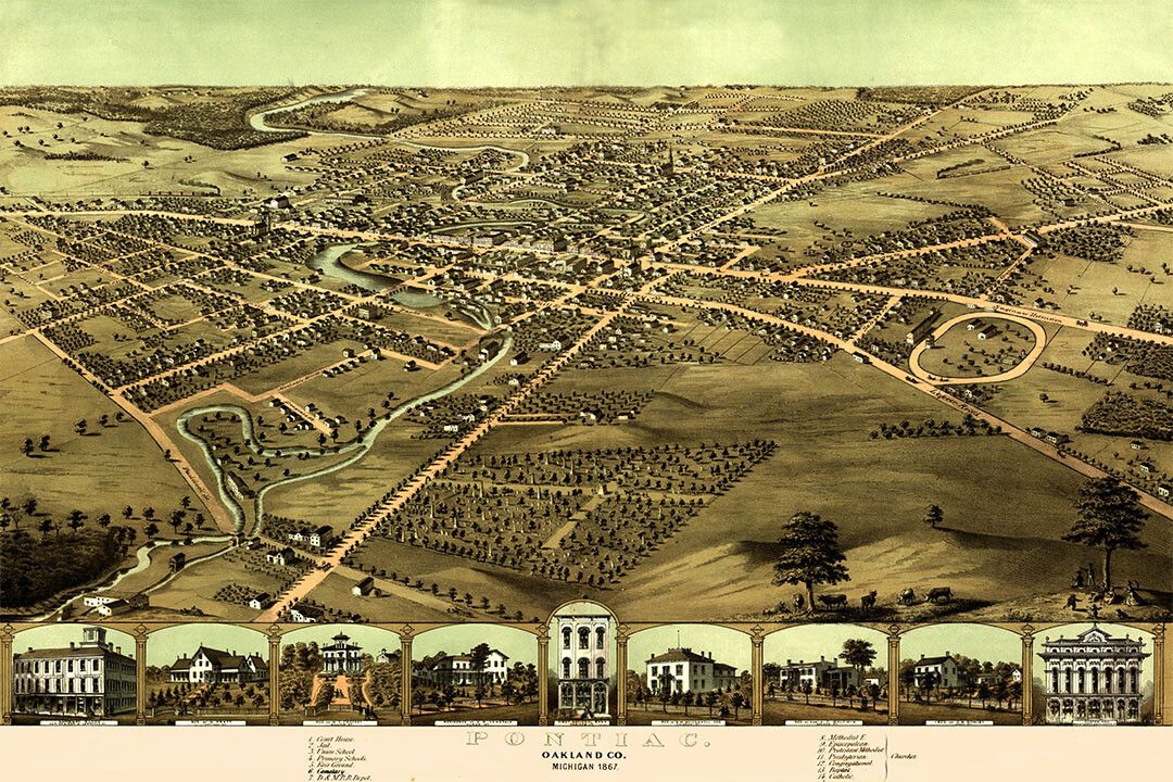 Pontiac Michigan 1867 Historic Panoramic Town Map Jigsaw Puzzle