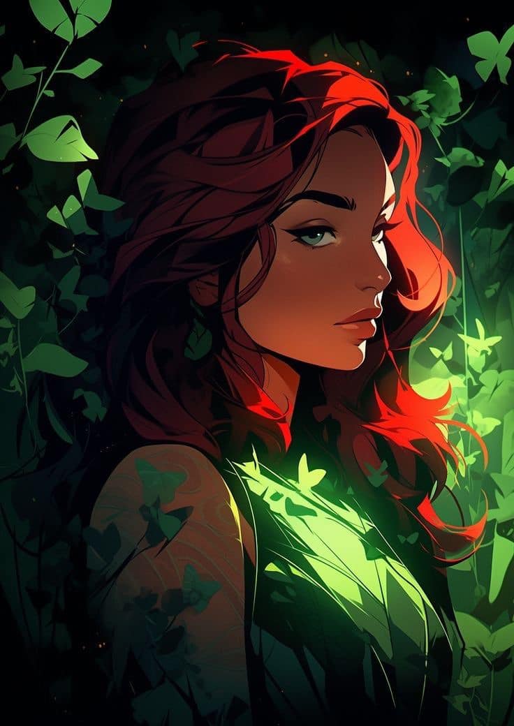 Portrait Redhead Woman In Foliage Print Poster