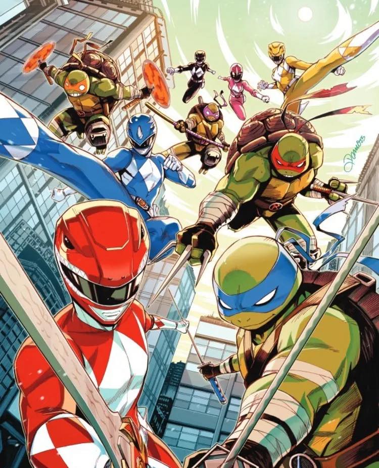 Power Rangers Vs Teenage Mutant Ninja Turtles Action Scene Print Poster