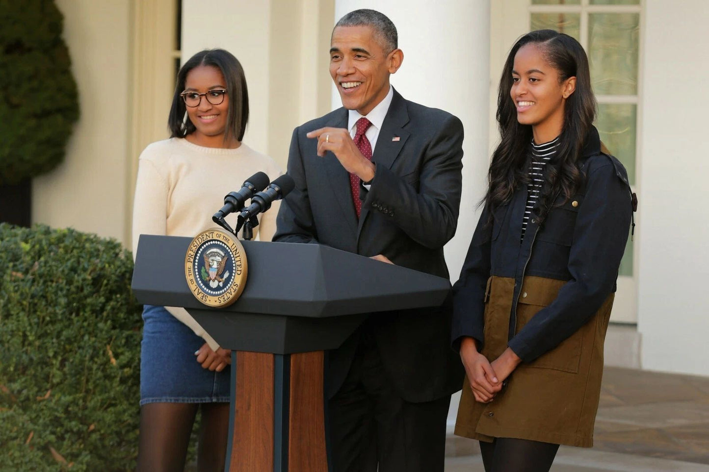 President Barack Obama And Daughters Malia & Sasha Keychain Picture Keychain Print