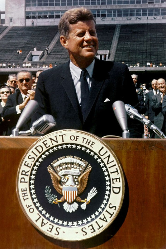 President John F Kennedy In Front Of Presidential Seal Jigsaw Puzzle