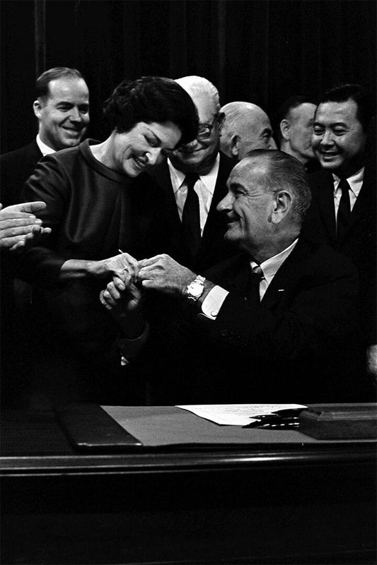President Johnson Holding Hands Of Patsy Mink Print Jigsaw Puzzle