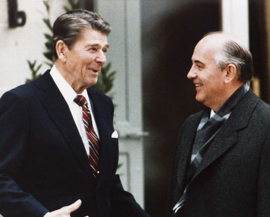 President Ronald Reagan And Communist Leader Mikhail Gorbachev Glossy Photo
