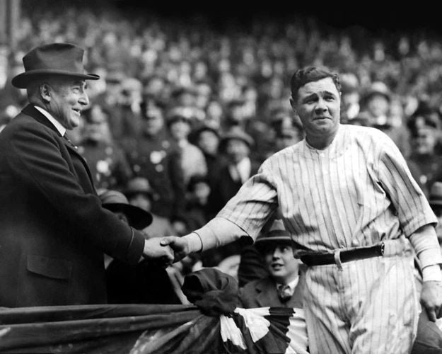 President Warren Harding And Babe Ruth Glossy Keychain Yankees Stadium Keychain