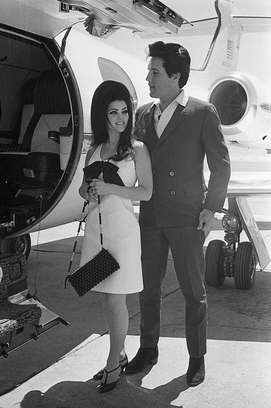 Priscilla & Elvis Presley In Las Vegas Bording Plane Picture Keychain Print