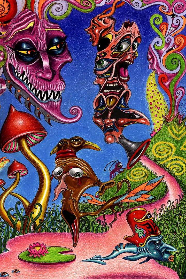 Psychedelic Shrooming Colorful Figures Painting Print Wall Decor Jigsaw Puzzle