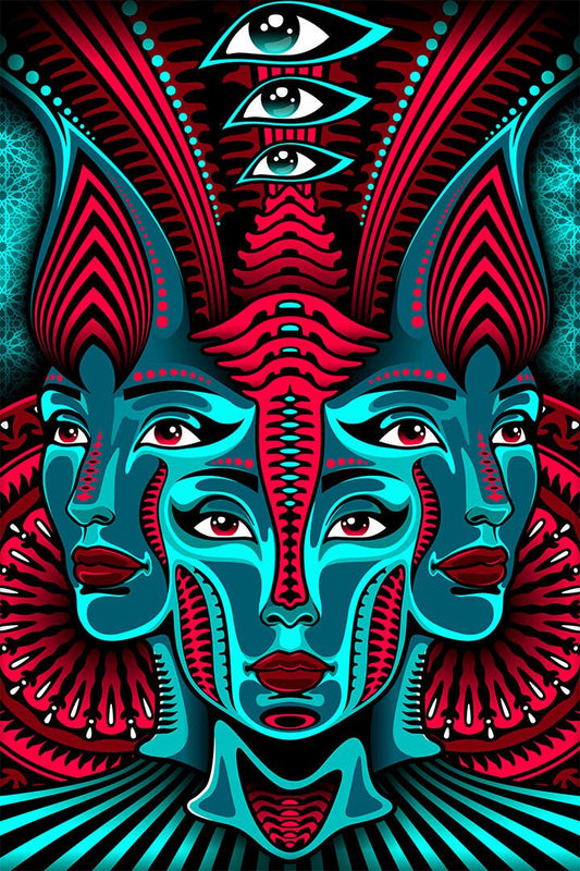 Psychedelic Trippy Abstract Modern Faces Painting Jigsaw Puzzle