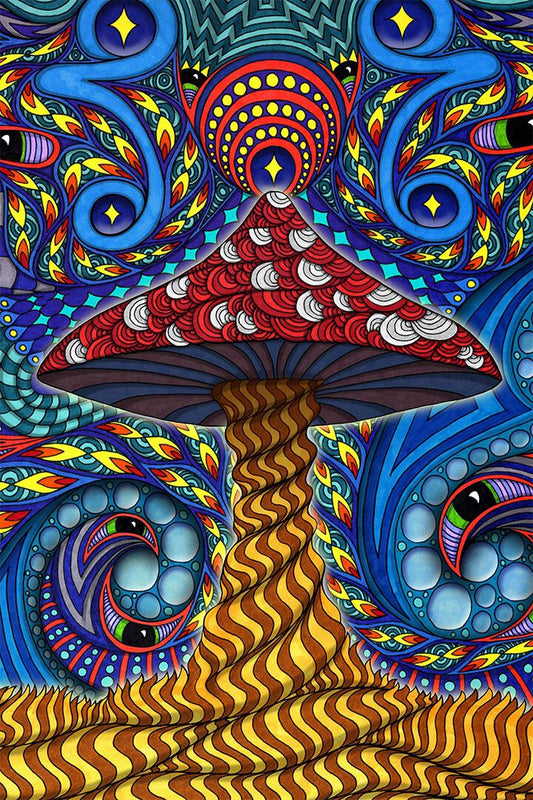 Psychedelic Trippy Mushroom Pattern Print Jigsaw Puzzle