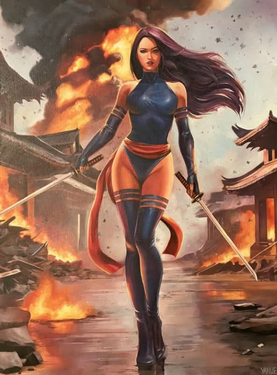 Psylocke Swords Fire Print Poster
