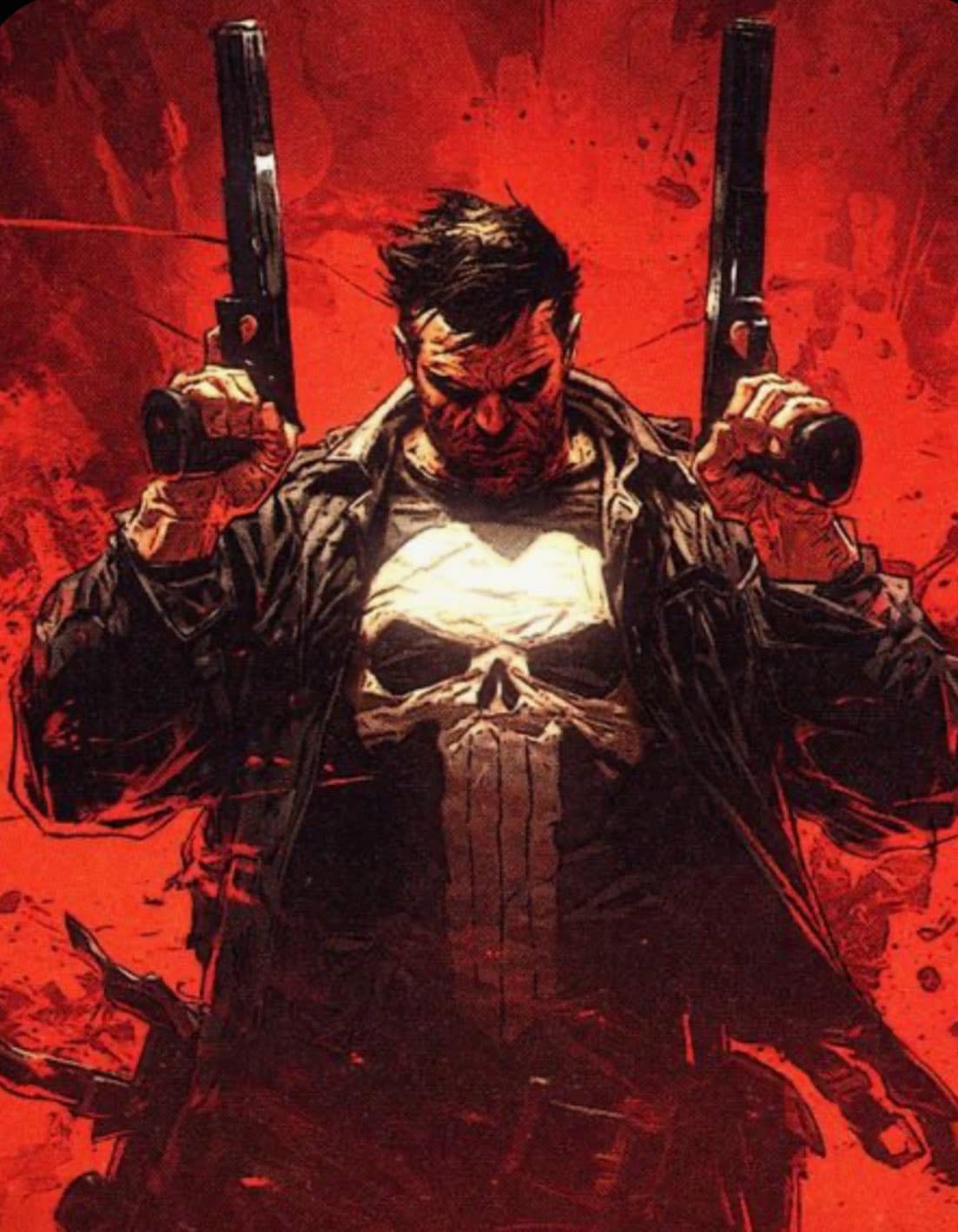 Punisher Character Portrait Red Background Print Poster