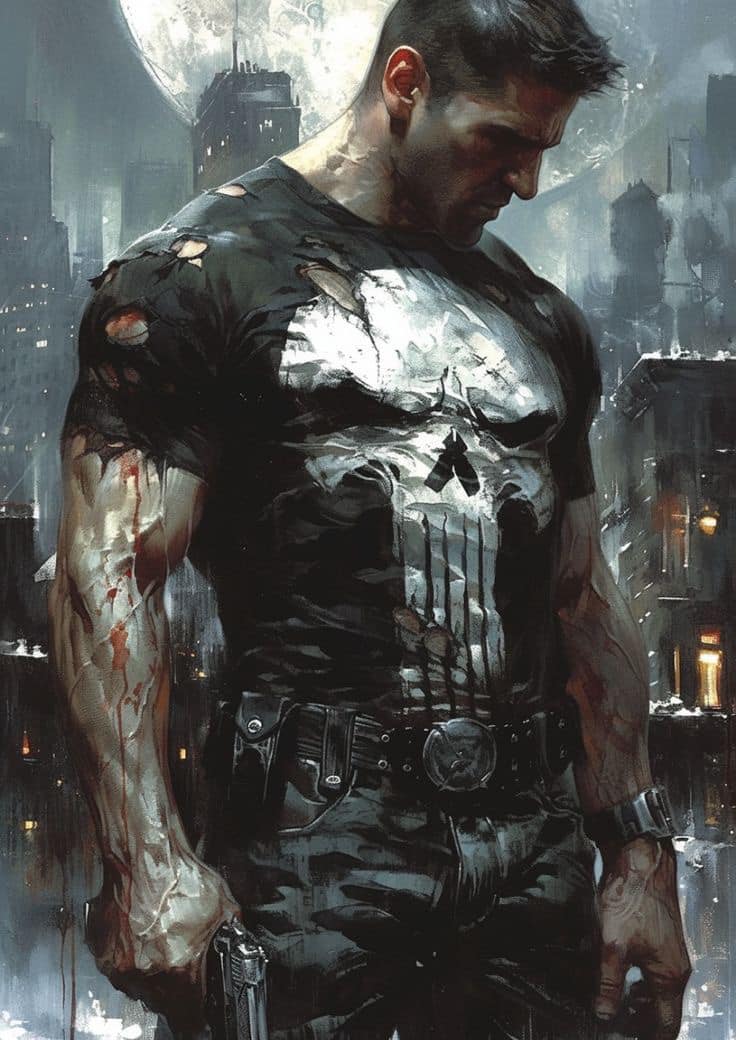Punisher Dark City Silhouette Print Poster