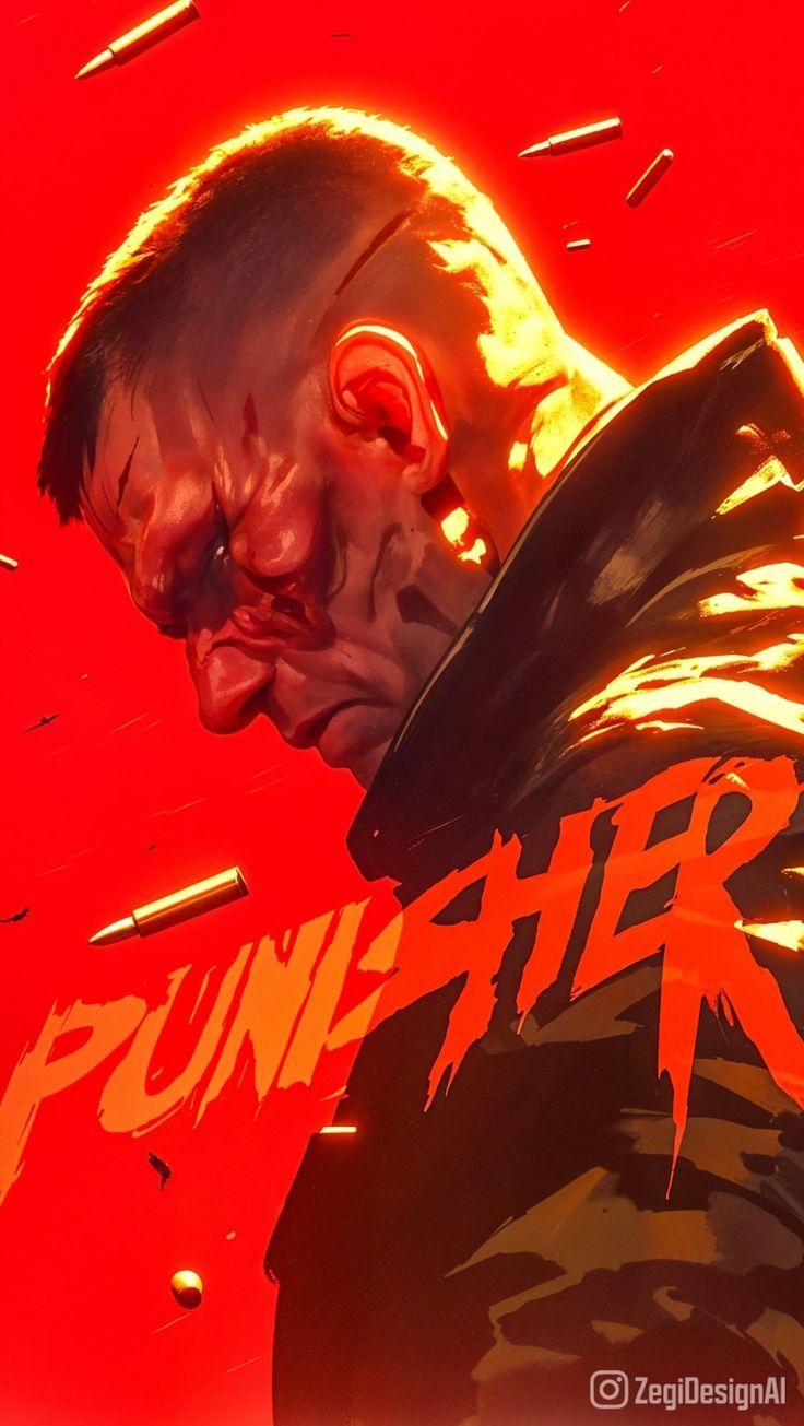 Punisher Portrait Red Background Print Poster
