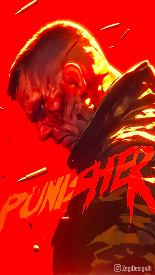 Punisher Portrait Red Background Print Poster
