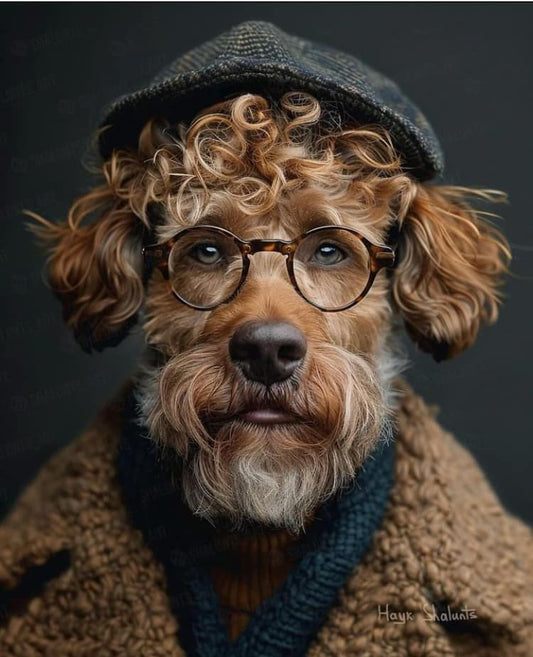 Quirky Dog Portrait With Glasses And Hat Print Poster
