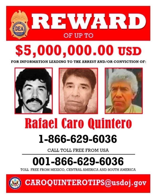 Rafael Caro Quintero Wanted Keychain Keychain Mexico Organized Crime Drug Cartel