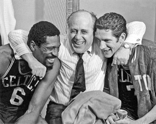 Red Auerbach, Bill Russell And John Havlicek Glossy Keychain Boston Celtics