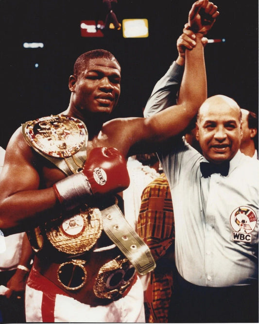 Riddick Bowe & Joe Cortez Keychain Boxing Picture With Belt