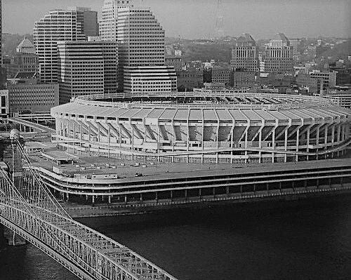 Riverfront Stadium Photo Baseball Picture Cincinnati Reds Mlb Bw