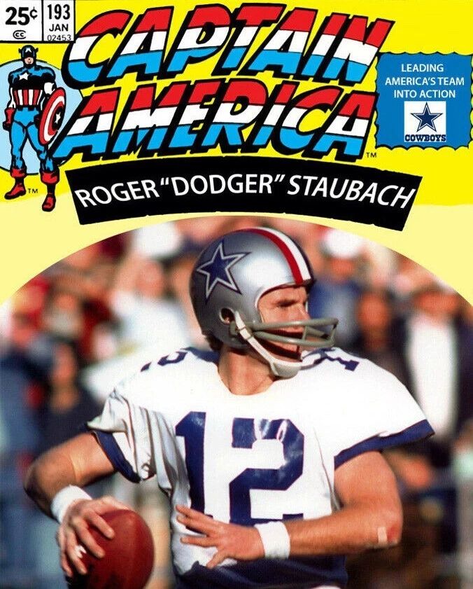 Roger Staubach Photo Dallas Cowboys Nfl Football Captain America
