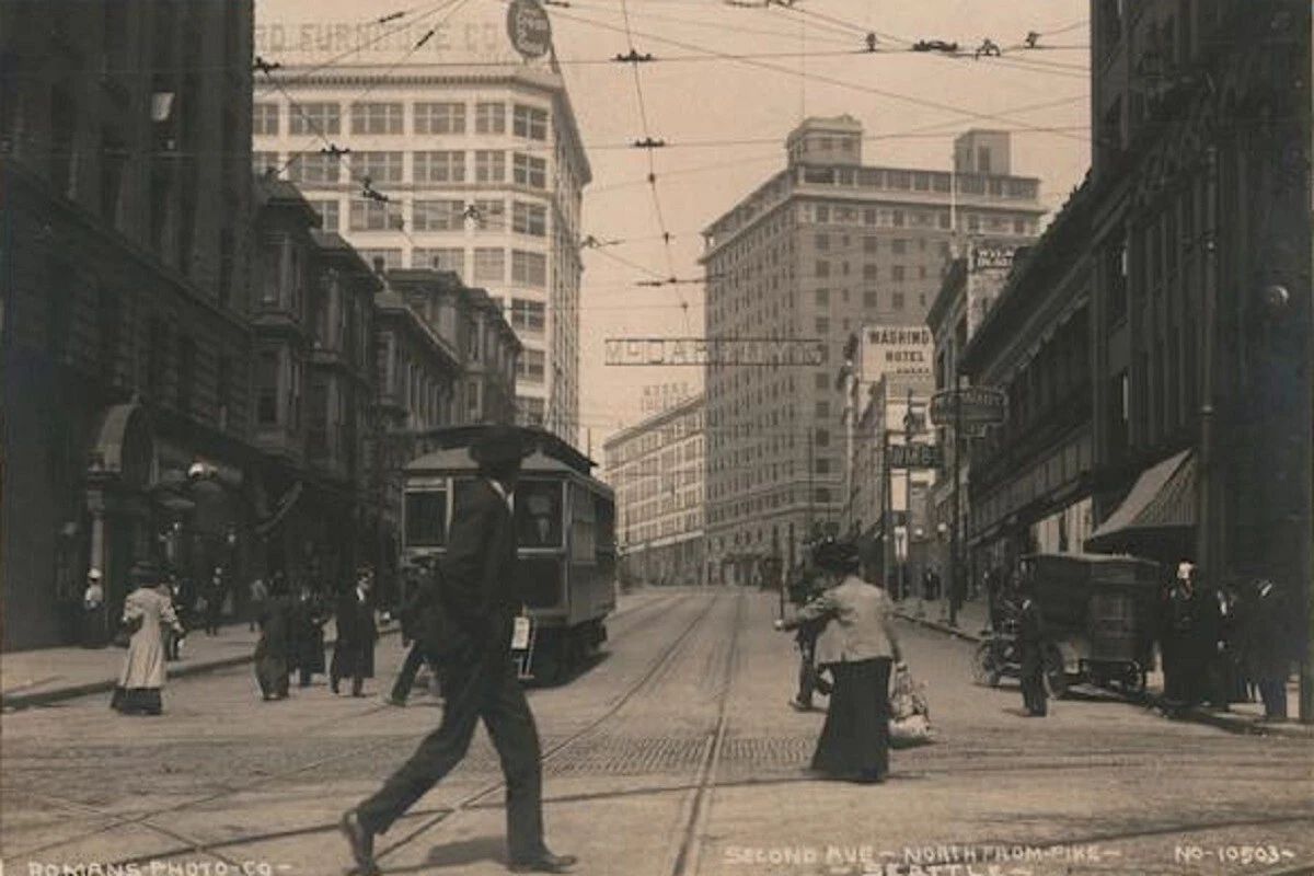 Rppc Seattle Second Ave North From Pike Streetcar King County Postcard Reprint