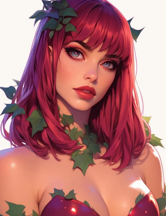 Red Haired Portrait With Ivy Print Poster