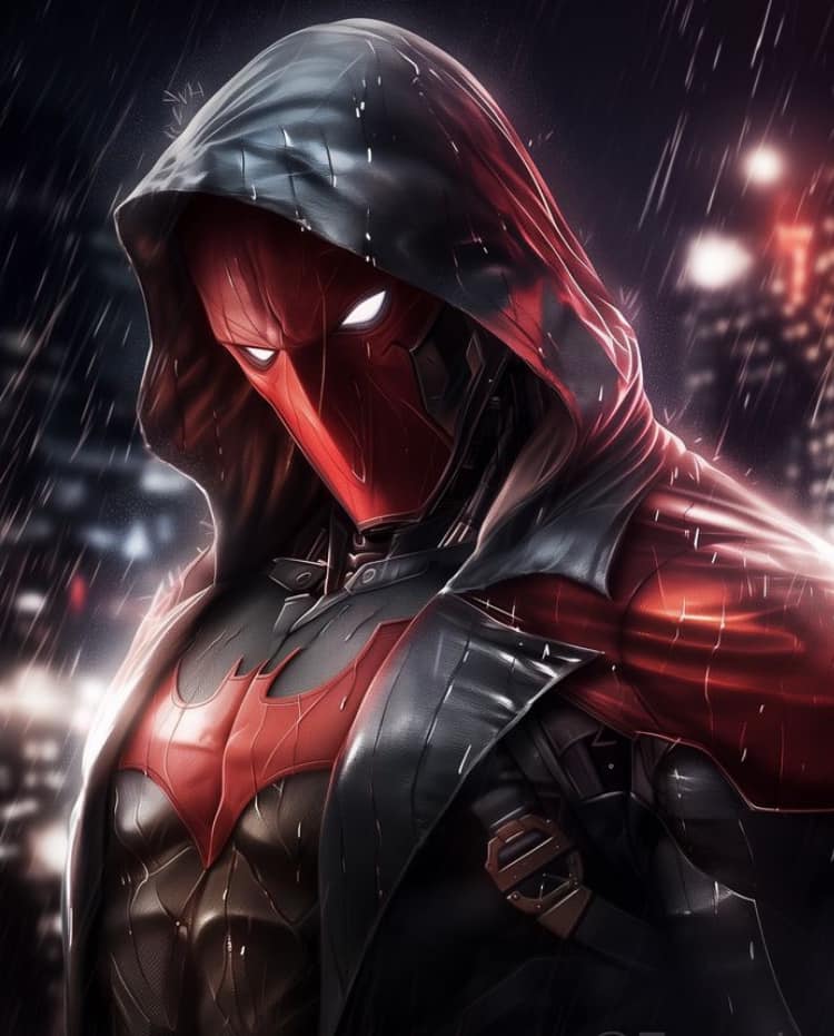Red Hood Detective Portrait Rainy Night Print Poster
