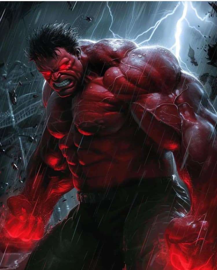 Red Hulk Stormy Night Print Poster