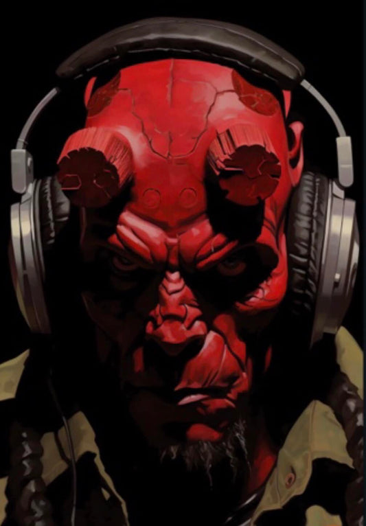 Red Monster Headphones Portrait Print Poster