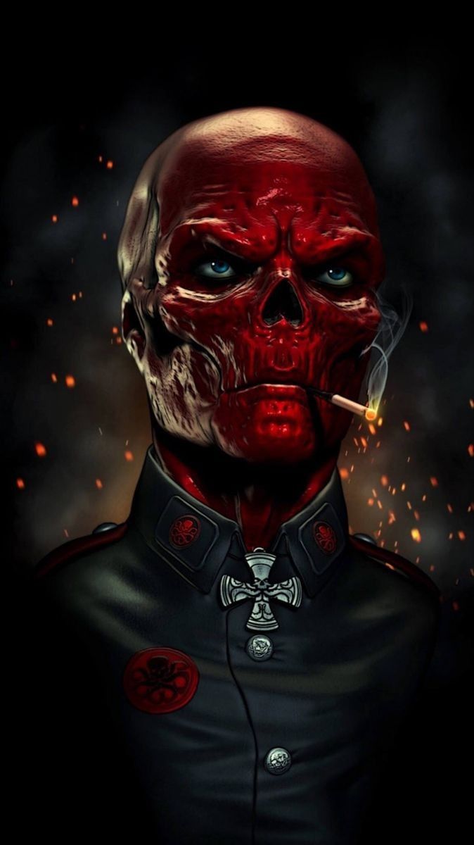 Red Skull Character Smoking Print Poster