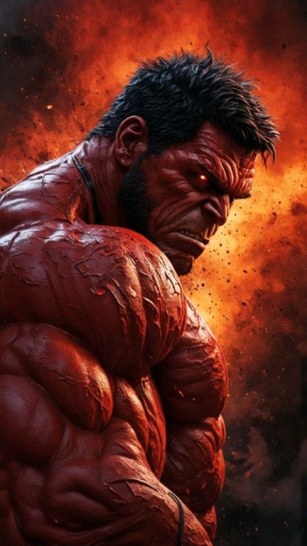 Red Hulk Angry Fire Background 327 Print Poster