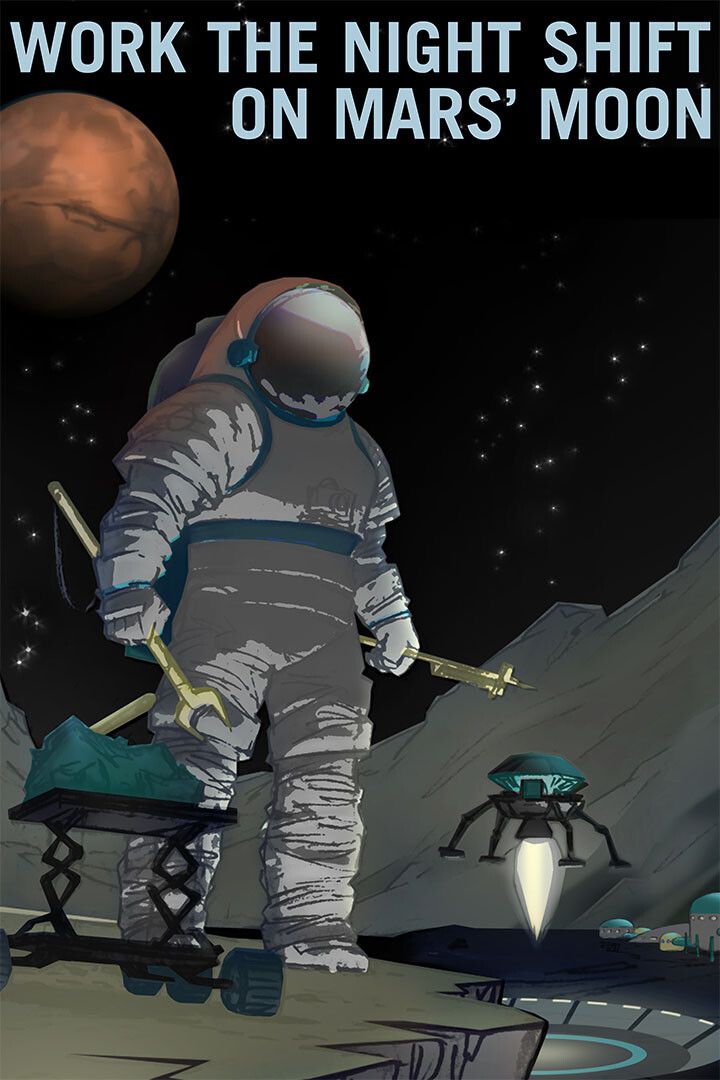 Retro Space Exploration Work The Night Shift On Mars Moon Jigsaw Puzzle